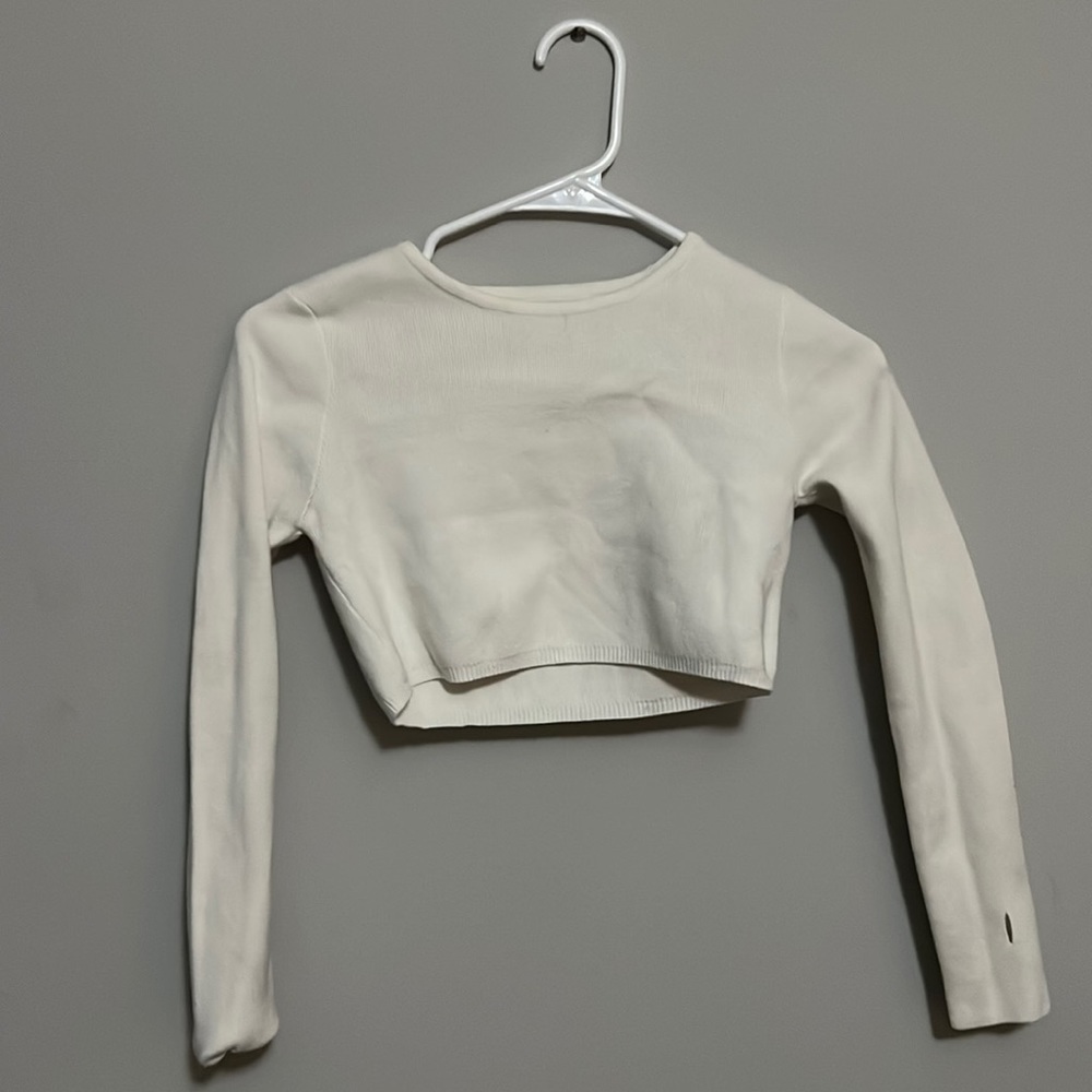 white cropped long sleeve top